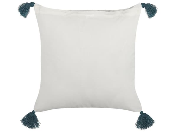 Koristetyyny sininen/valkoinen puuvilla 45 x 45 cm 2 kpl kukkakuvioilla ja tupsuilla