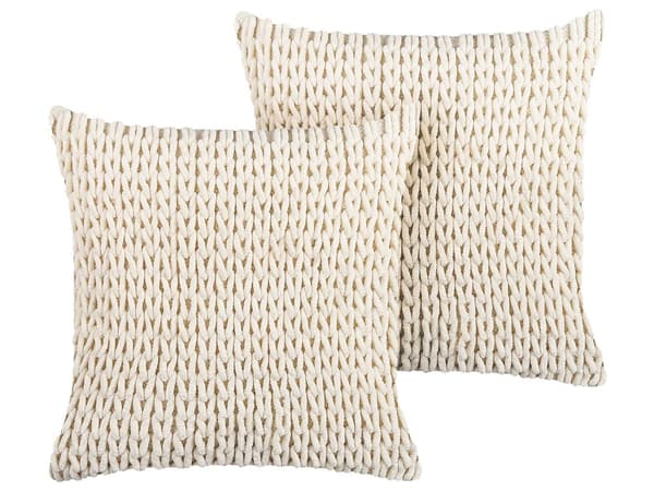 Sæt med 2 dekorative puder Beige bomuld og polyester 45 x 45 cm Boho Design flettet dekorationstilbehør