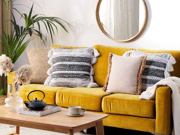 Pyntepude Sort og grå Bomuld 45 x 45 cm med kvaster Boho Design Dekorationstilbehør