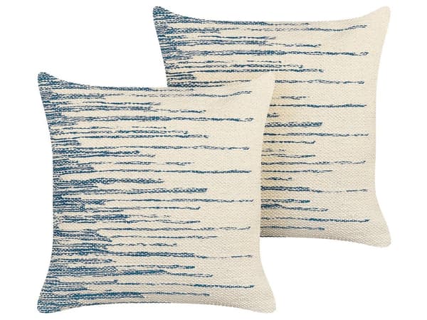 Sæt med 2 Pyntepuder Beige og Blå Bomuld 45 x 45 cm Boho Design Dekorationstilbehør