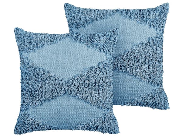 Sæt med 2 Pyntepuder Blå Bomuld 45 x 45 cm Geometrisk Mønster Boho Dekorationstilbehør