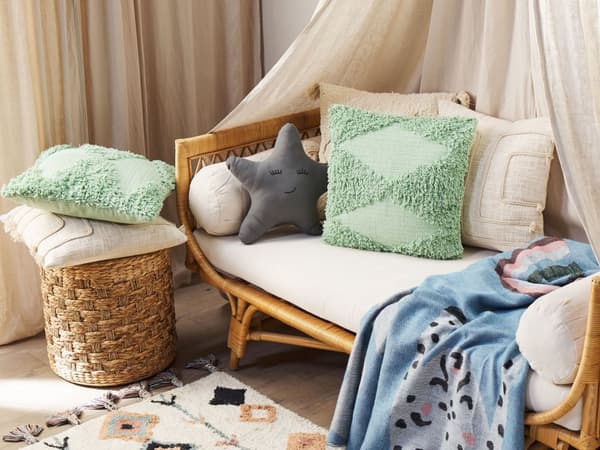 Pyntepude Grøn Bomuld 45 x 45 cm Geometrisk Mønster Boho Dekorationstilbehør