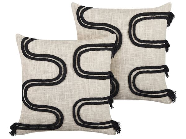 Pyntepuder Beige og Sort 45 x 45 cm Abstrakt Mønster Firkantet Pyntepude Blødt Tilbehør til Hjemmet