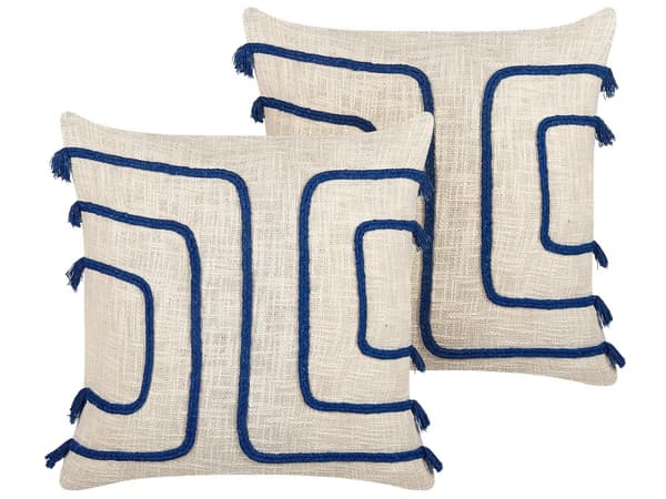 Sæt med 2 Dekorative Puder Beige og Navyblå 45 x 45 cm Abstrakt Mønster Firkantet Boligtilbehør