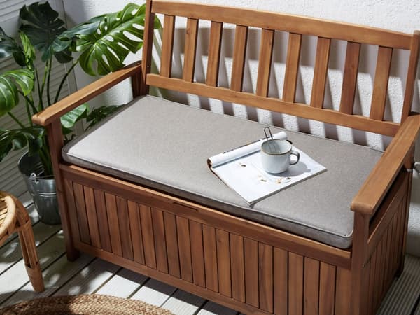 Pehmuste puutarhapenkille vaaleanharmaa 108 x 45 cm polyesteri suorakulmio vetoketjullinen nauhat moderni