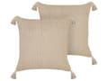 Miniatyrbillede 1 af 7: Pyntepude Beige Bomuld Sæt 45 x 45 cm 2 stk Små Firkantede Sofapuder til Stuen Strikpuder med Kvaster i Boho Design Puder til Soveværelse