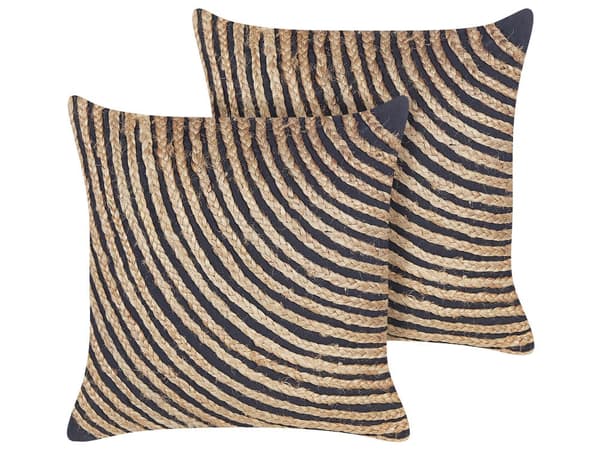 2 Pyntepuder Beige og Sort Bomuld 45 x 45 cm Flettet Jute Boho Dekorationstilbehør