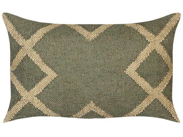 Sæt med 2 Puder Grøn og Beige Jute og Uld 30 x 50 cm Geometrisk Mønster Falmede Farver
