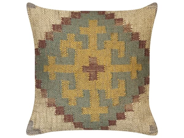 Sæt med 2 Puder Multifarvet Jute og Uld 45 x 45 cm Orientalsk Mønster Kilim Stil Udvaskede Jordfarver