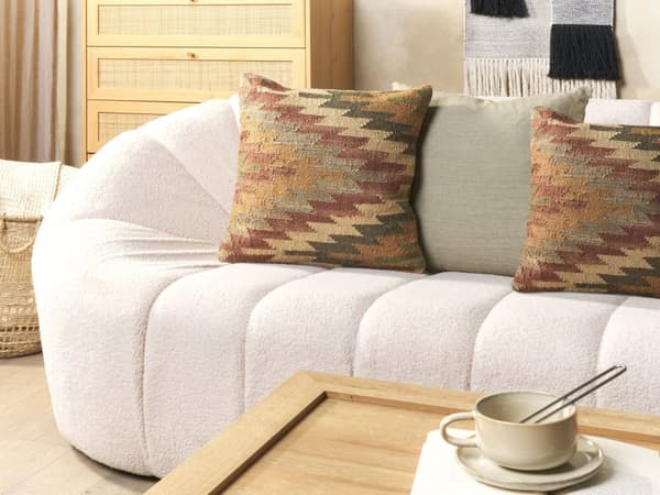 Pyntepude Beige Multifarvet Jute Uld 45 x 45 cm Firkantet Strikket Kelim Sofapude Boho Marokkansk Orientalsk Design Pude til Stuen Seng