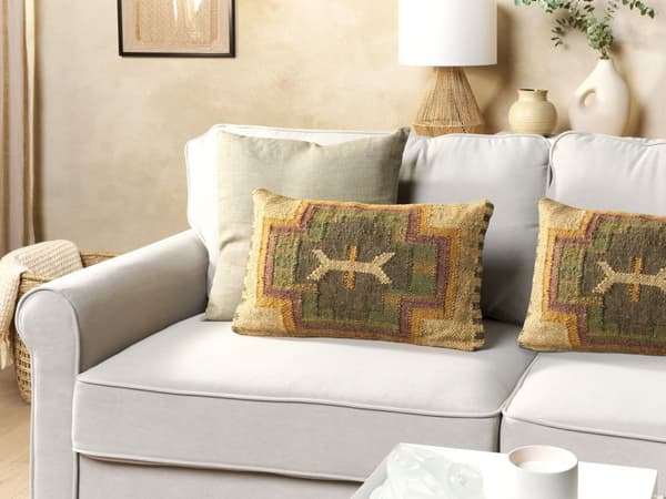 Pyntepuder Multifarvet Jute Uld 30 x 50 cm Strikket Aflange Kelim Sofapuder Boho Marokkansk Orientalsk Design Gavlpuder til Stuen Seng