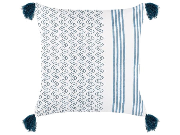 2 Pyntepuder Hvid og Mørkeblå Bomuld 45 x 45 cm Geometrisk Mønster Bloktrykt Boho Dekoration Tilbehør