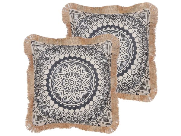 Koristetyyny beige/musta 45 x 45 cm 2 kpl boho-kuvio mandala hapsut boho-tyyli