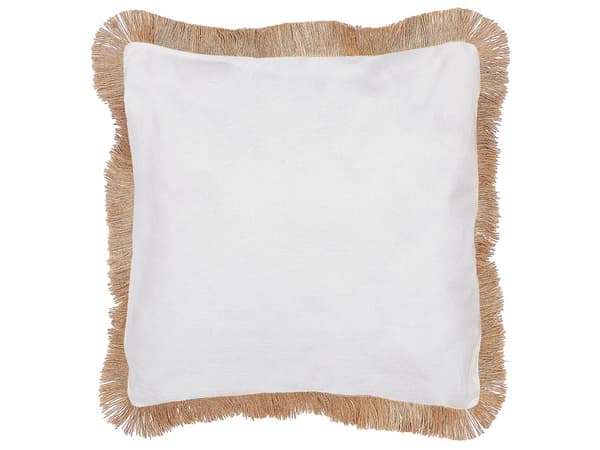 Koristetyyny beige/valkoinen polyesteripäällinen 45 x 45 cm 2 kpl koristeelliset hapsut boho-tyyli