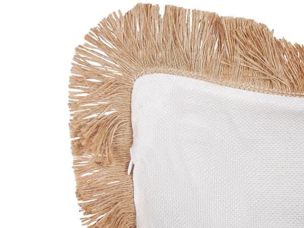 Koristetyyny beige/valkoinen polyesteripäällinen 45 x 45 cm 2 kpl koristeelliset hapsut boho-tyyli
