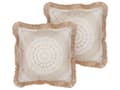 Miniatyrbillede 1 af 7: 2 puder Beige og Hvidt Polyesterbetræk 45 x 45 cm Boho Print Dekorative Kvaster Stueindretning