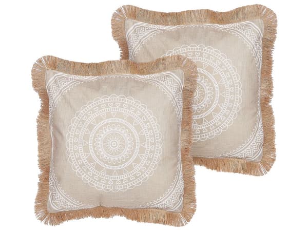 2 puder Beige og Hvidt Polyesterbetræk 45 x 45 cm Boho Print Dekorative Kvaster Stueindretning