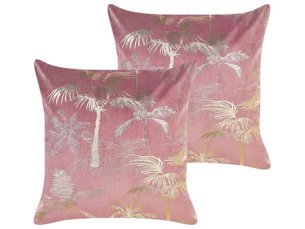 Koristetyyny vaaleanpunainen 45 x 10 x 45 cm sametti polyesteritäyte 2 kpl palmukuvio neliö