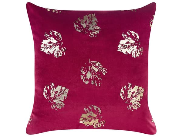 Koristetyyny viininpunainen 45 x 10 x 45 cm sametti polyesteritäyte 2 kpl lehtikuvio neliö glamour