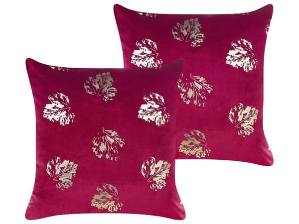 Koristetyyny viininpunainen 45 x 10 x 45 cm sametti polyesteritäyte 2 kpl lehtikuvio neliö glamour