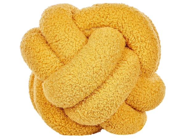 Knude Pude Gul Boucle 19 x 19 Rund Viklet Pyntepude til Stuen Pude til Sofa Tilbehør Knot Pillow Accessory til Seng Soveværelse Indretning