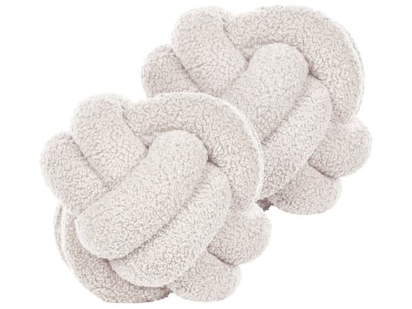 Knude Puder Gul Boucle 19 x 19 cm Sæt af 2 Runde Pyntepuder til Stuen Puder til Sofa Tilbehør Knot Pillow Accessories til Seng Indretning