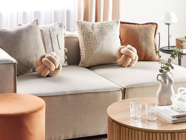 Knude Pude Beige Boucle 19 x 19 Rund Viklet Pyntepude til Stuen Pude til Sofa Tilbehør Knot Pillow Accessory til Seng Soveværelse Indretning