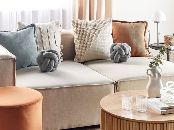 Knude Puder Grå Boucle 19 x 19 cm Sæt af 2 Runde Pyntepuder til Stuen Puder til Sofa Tilbehør Knot Pillow Accessories til Seng Indretning