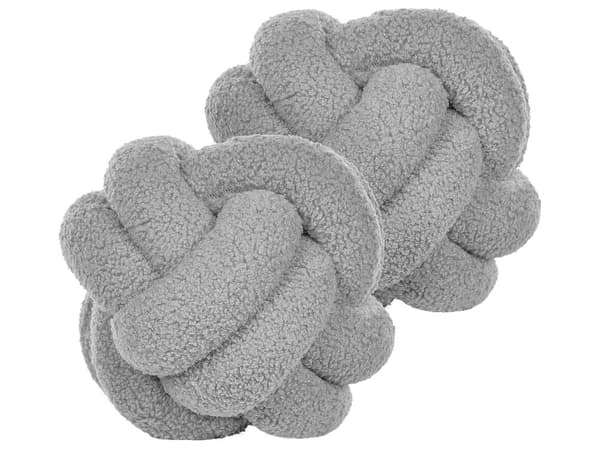 Knude Puder Grå Boucle 19 x 19 cm Sæt af 2 Runde Pyntepuder til Stuen Puder til Sofa Tilbehør Knot Pillow Accessories til Seng Indretning