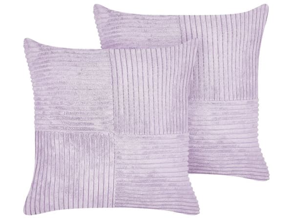 Pyntepuder Lilla Fløjl 43 x 43 cm Sæt af 2 Moderne Sofapuder Bredriflet Stof Stribet Mønster Puder til Seng Tilbehør Indretning