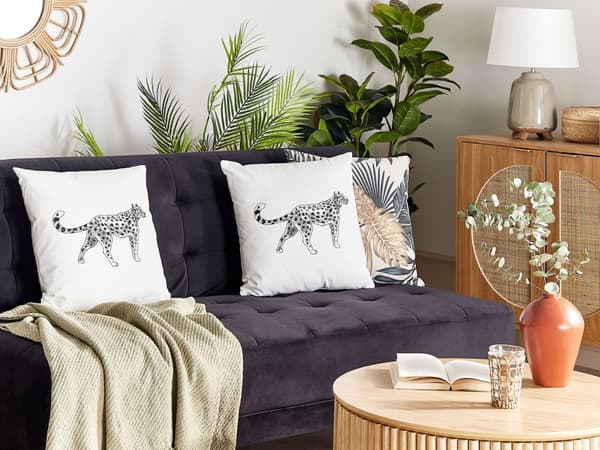 Pyntepuder Sort Hvid Velour 45 x 45 cm Sæt af 2 Moderne Sofapuder med Leopard Motiv Firkantede Puder til Seng Tilbehør Indretning