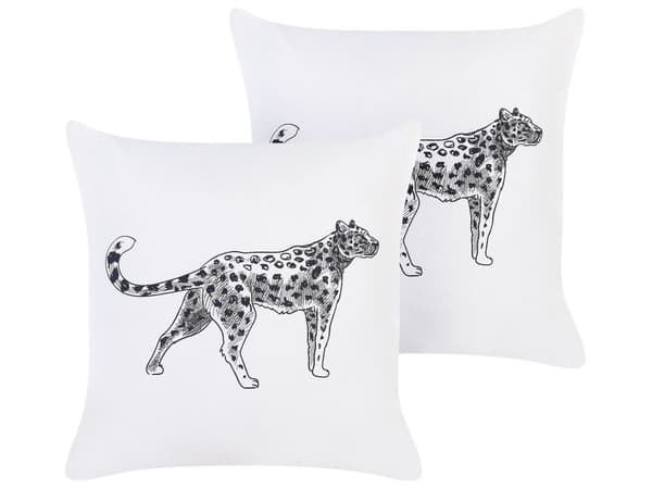 Pyntepuder Sort Hvid Velour 45 x 45 cm Sæt af 2 Moderne Sofapuder med Leopard Motiv Firkantede Puder til Seng Tilbehør Indretning