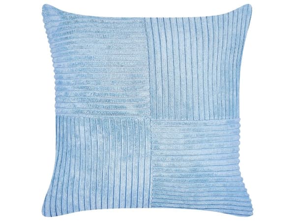 Pyntepuder Blå Fløjl 43 x 43 cm Sæt af 2 Moderne Sofapuder Bredriflet Stof Stribet Mønster Puder til Seng Tilbehør Indretning