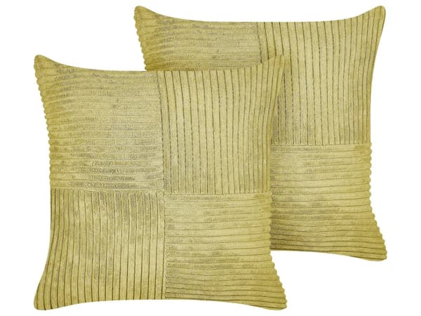 Pyntepuder Grøn Fløjl 43 x 43 cm Sæt af 2 Moderne Sofapuder Bredriflet Stof Stribet Mønster Puder til Seng Tilbehør Indretning