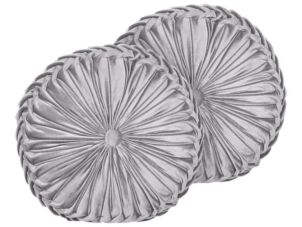 Sæt med 2 Dekorative Puder Grå Stof med Plisseringer Rund 40 cm Minimalistisk Moderne Indretningstilbehør