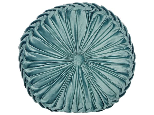 Dekorativ Pude Blågrønt Stof med Plisseringer Rund 40 cm Minimalistisk Moderne Indretningstilbehør