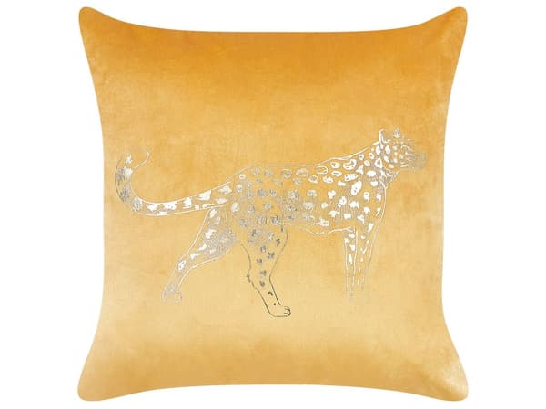 Pyntepuder Gul Guld Velour 45 x 45 cm Sæt af 2 Moderne Sofapuder med Leopard Motiv Firkantede Puder til Seng Tilbehør Indretning