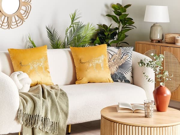 Pyntepuder Gul Guld Velour 45 x 45 cm Sæt af 2 Moderne Sofapuder med Leopard Motiv Firkantede Puder til Seng Tilbehør Indretning