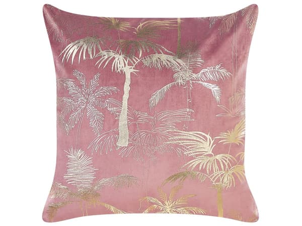 Pyntepuder Lyserød Guld Velour 45 x 45 cm Sæt af 2 Moderne Sofapuder med Palme Blade Træ Mønster Firkantede Puder til Seng Tilbehør Indretning