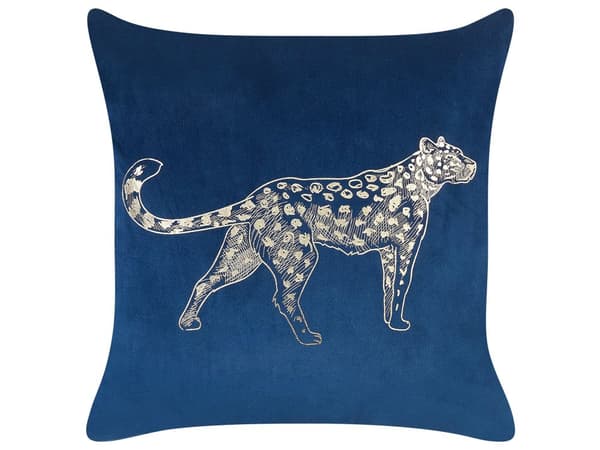 Pyntepuder Blå Guld Velour 45 x 45 cm Sæt af 2 Moderne Sofapuder med Leopard Motiv Firkantede Puder til Seng Tilbehør Indretning