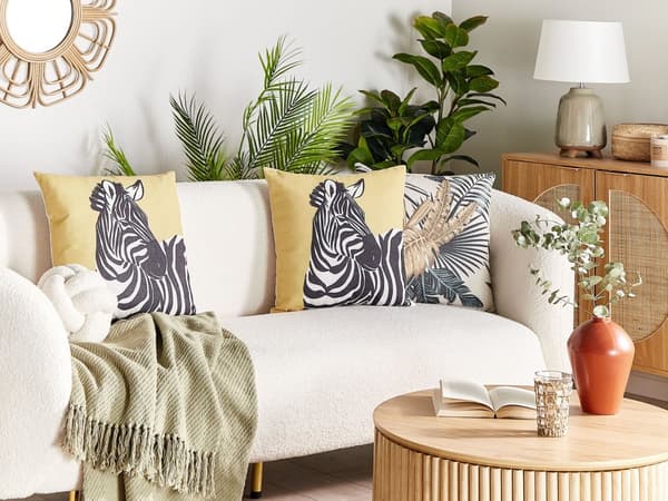 Sæt med 2 Pyntepuder Gult Dyretryk 45 x 45 cm Zebra Motiv Moderne Safari Decor