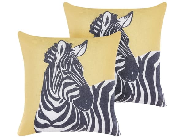 Sæt med 2 Pyntepuder Gult Dyretryk 45 x 45 cm Zebra Motiv Moderne Safari Decor