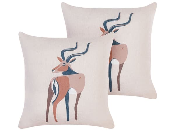 Sæt med 2 Pyntepuder Beige Dyretryk 45 x 45 cm Hjortemotiv Moderne Safari Decor