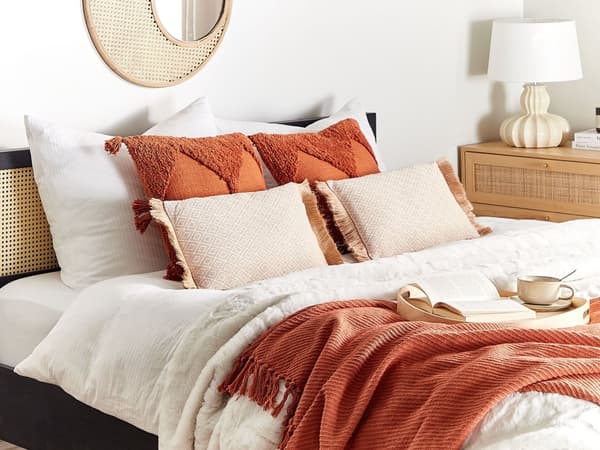 Sæt med 2 Beige Pyntepuder Polyester 30 x 50 cm med Kvaster Geometrisk Mønster Moderne Traditionelle Stue Soveværelsespuder