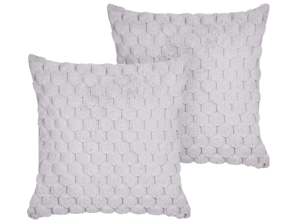 Koristetyyny vaaleanharmaa tekoturkis 43 x 43 cm pehmeä geometrinen kuvio irrotettava päällinen