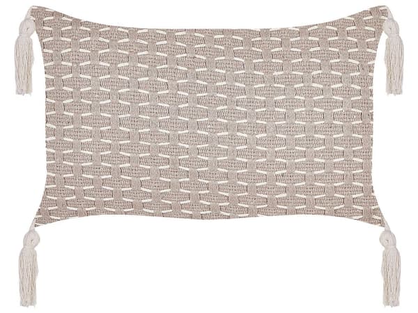 Koristetyyny ruskeanharmaa 25 x 45 cm 2 kpl geometrinen kuvio tupsuilla irrotettava päällinen