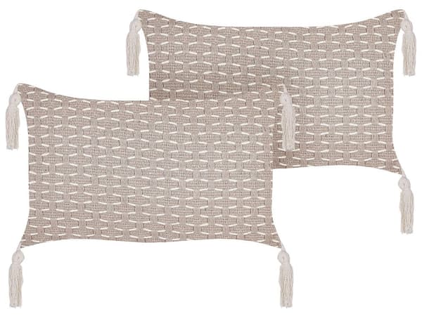 Koristetyyny ruskeanharmaa 25 x 45 cm 2 kpl geometrinen kuvio tupsuilla irrotettava päällinen