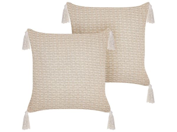 Pyntepuder Beige Polyester Bomuld 42 x 42 cm Sæt af 2 Små Firkantede Sofapuder med Kvaster Puder til Sengen Dekoration Tilbehør Stuen