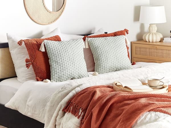 Pyntepuder Mintgrøn Polyester Bomuld 42 x 42 cm Sæt af 2 Små Firkantede Sofapuder med Kvaster Puder til Sengen Dekoration Tilbehør Stuen