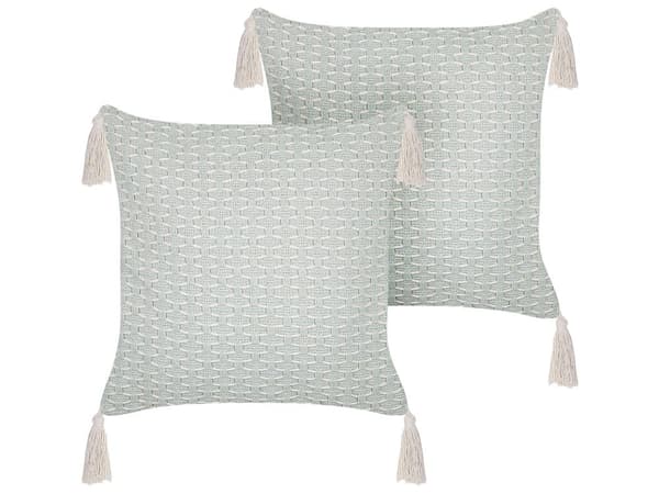 Pyntepuder Mintgrøn Polyester Bomuld 42 x 42 cm Sæt af 2 Små Firkantede Sofapuder med Kvaster Puder til Sengen Dekoration Tilbehør Stuen